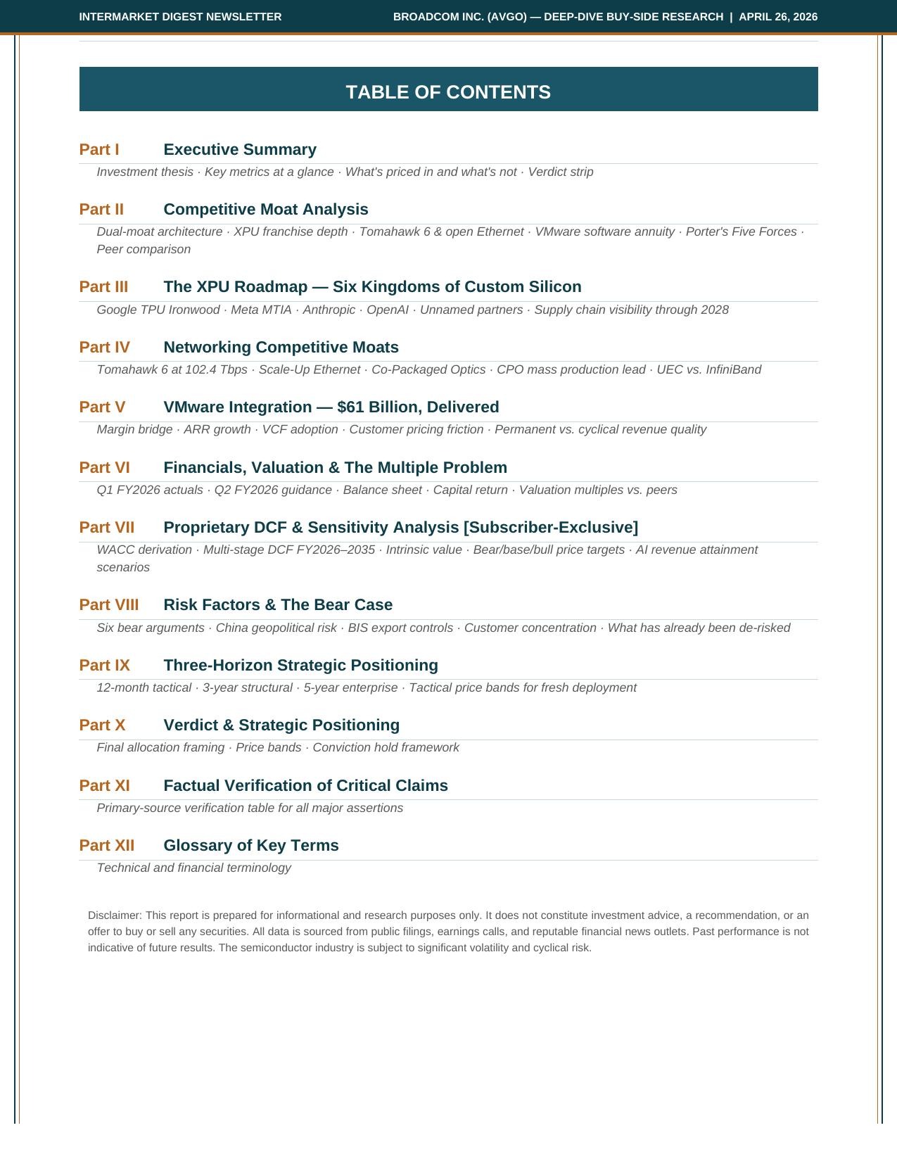 Broadcom Deep-Dive Page 2 — Table of Contents