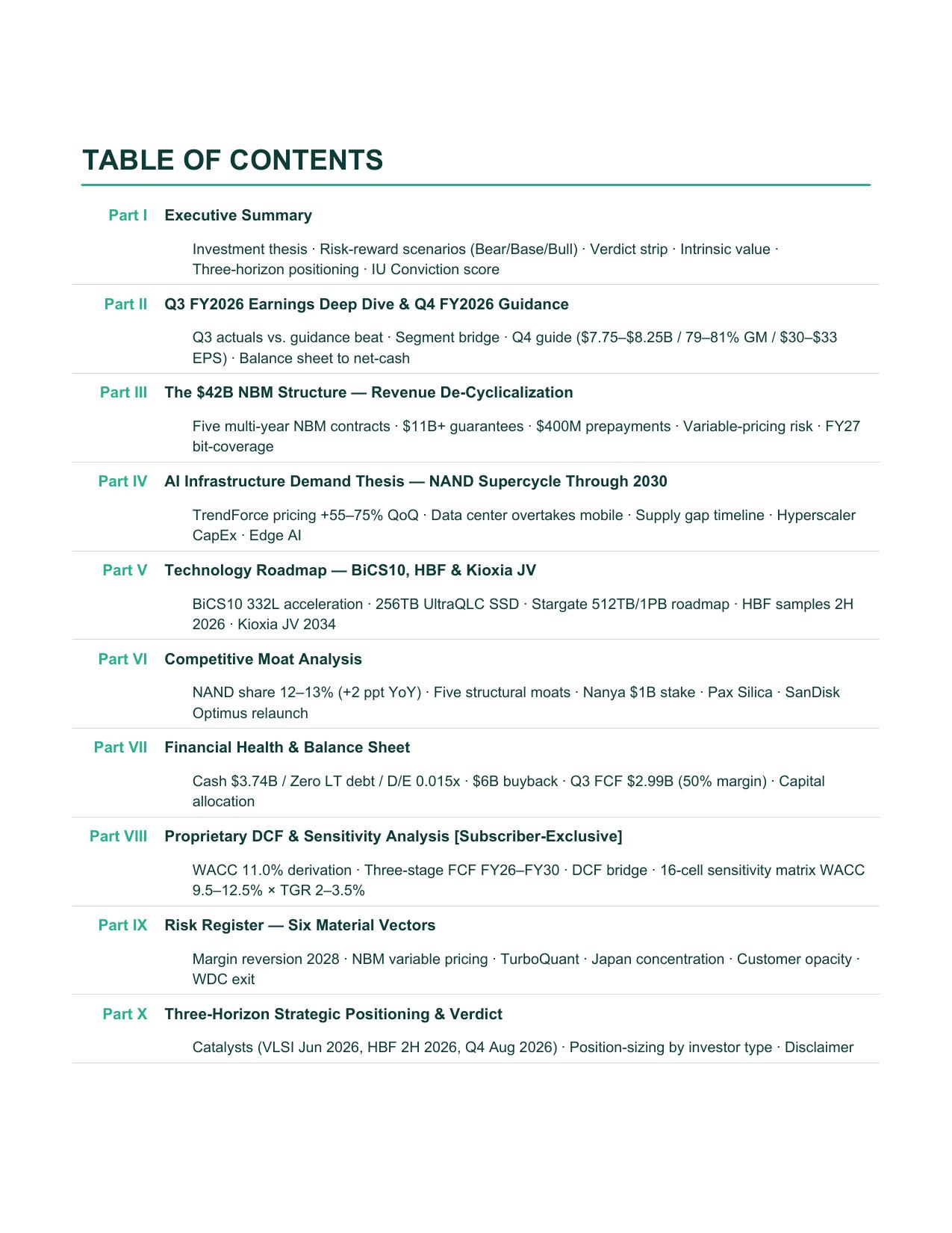 SanDisk SNDK Deep-Dive Page 2 — Table of Contents